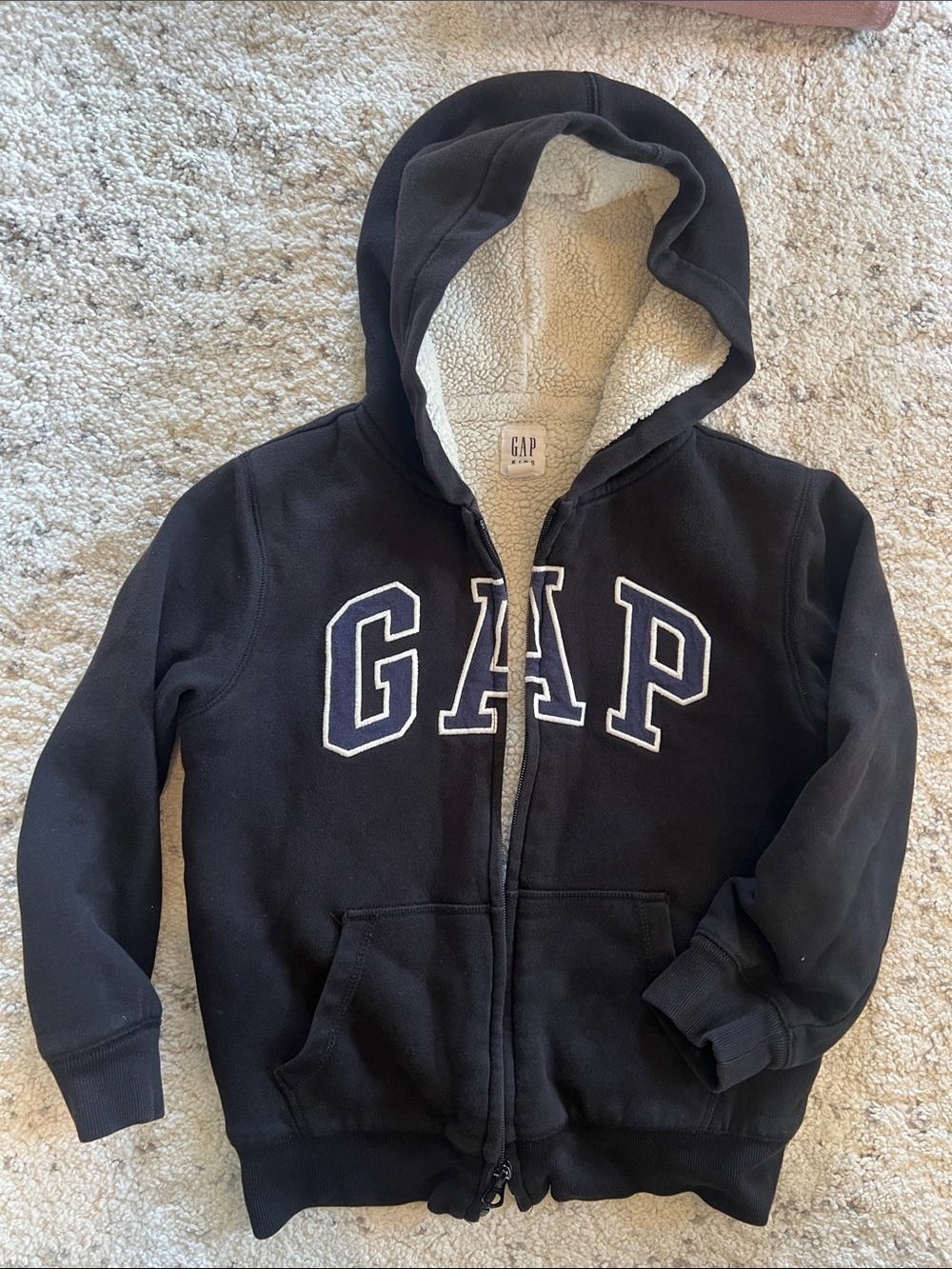 GAP Black Hoodie with Cream Sherpa Lining